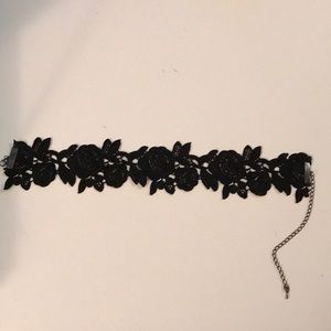 Black wide floral fabric choker